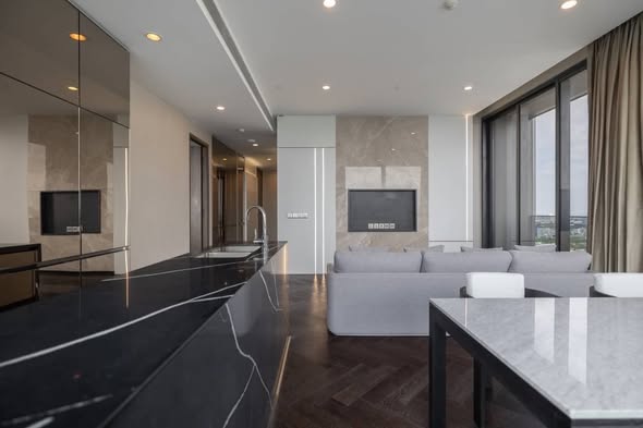 living room and kitchen of THE ESSE Sukhumvit 36