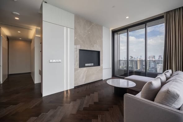 living room and room interior and kitchen of THE ESSE Sukhumvit 36