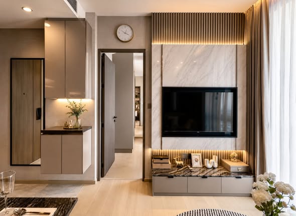 living room and bedroom and bathroom of THE EXTRO Phayathai-Rangnam