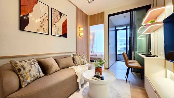 living room and bedroom of The Fine Bangkok