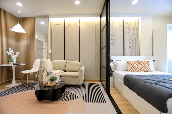 bedroom and room interior of The Kith Plus Sukhumvit 113