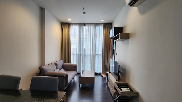 living room and bedroom of THE LINE Asoke-Ratchada