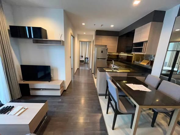 living room and kitchen of THE LINE Asoke-Ratchada