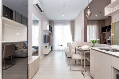 living room and bedroom of The Niche Pride Thong Lo-Phetchaburi