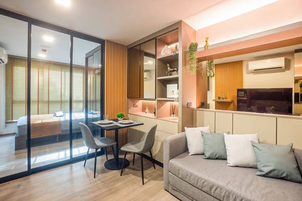 bedroom and living room and room interior of Atmoz Palacio Ladprao Wanghin | แอทโมซ พาลาซิโอ ลาดพร้าว วังหิน