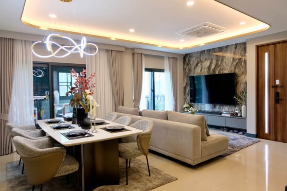 living room and bedroom of Baan Klang Muang The Edition Bangna-Wongwaen