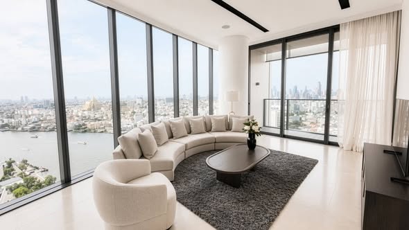 living room of Banyan Tree Residences Riverside Bangkok บันยัน ทรี เรสซิเดนซ์ ริเวอร์ไซด์ กรุงเทพ