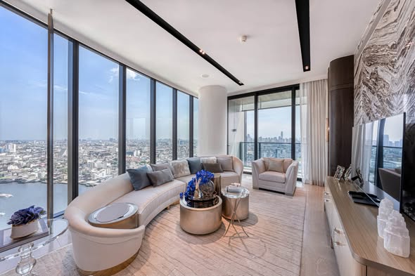 living room of Banyan Tree Residences Riverside Bangkok บันยัน ทรี เรสซิเดนซ์ ริเวอร์ไซด์ กรุงเทพ