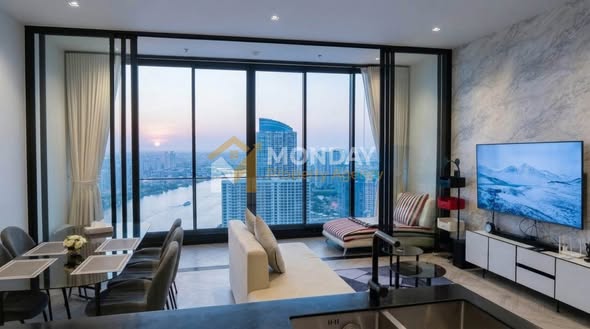 living room and bedroom of Chapter Charoennakhon–Riverside