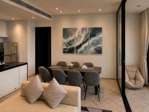 living room and bedroom of Chapter Charoennakhon–Riverside
