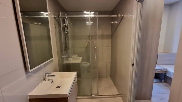 room interior and bathroom of Chapter One Coffee