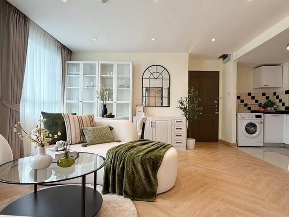 living room and bedroom of Chateau In Town Ratchada 17 Condominium