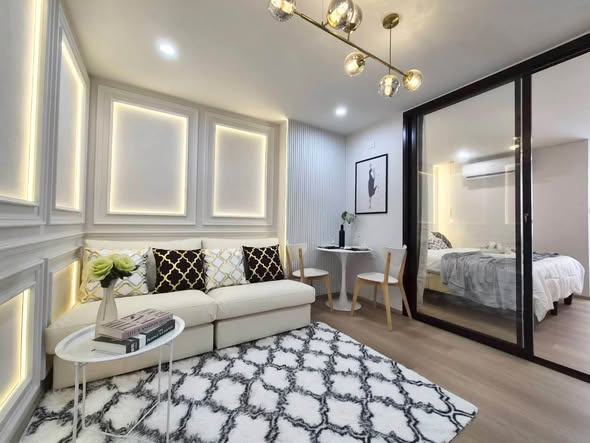 living room and bedroom of IDEO Ratchada-Huai Khwang