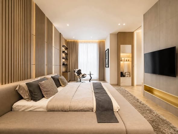 living room and bedroom of LN Luxury Pool Villa – บ้านพักพูลวิลล่าชะอำ