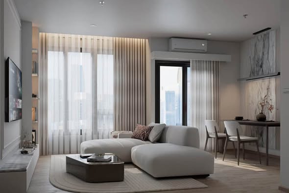 living room and bedroom of Nue Riverest Ratburana นิว ริเวอร์เรสต์ ราษฎร์บูรณะ