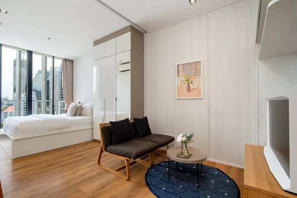 living room and bedroom of Park Origin Phrom Phong
