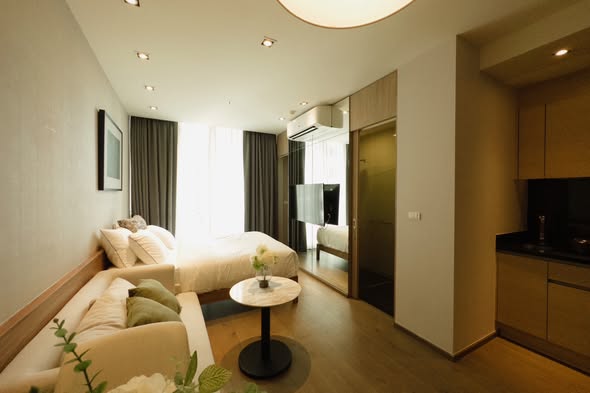 living room and bedroom of Park Origin Phrom Phong