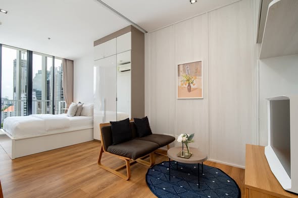 living room and bedroom of Park Origin Phrom Phong