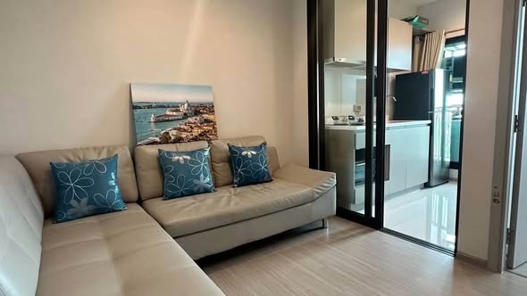 living room and bedroom of Plum Condo Sukhumvit 62