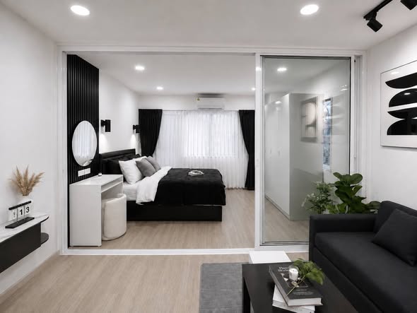 living room and bedroom of Ratchada Prestige Ladprao 48