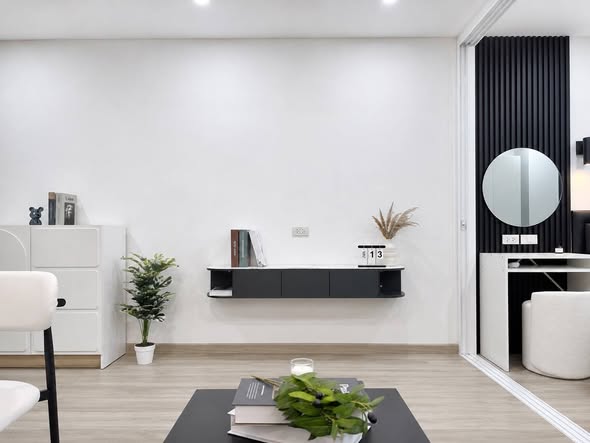 living room and room interior and bathroom of Ratchada Prestige Ladprao 48