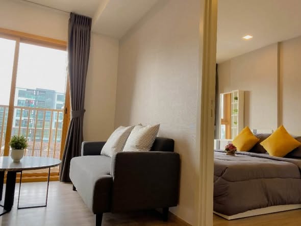 living room and bedroom of THE BASE Sukhumvit 50