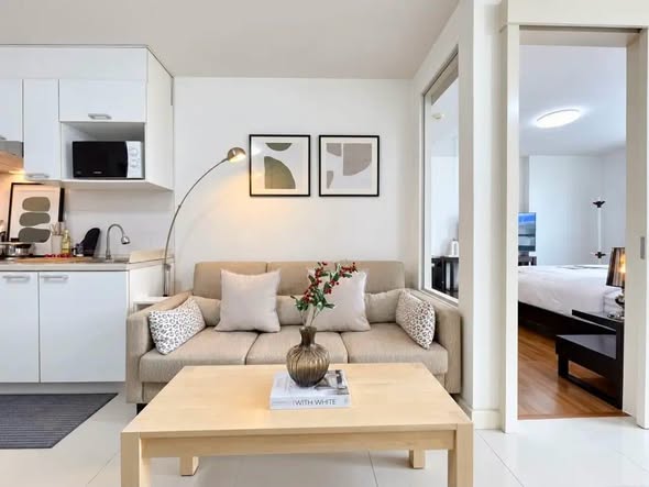 living room and bedroom of The Clover