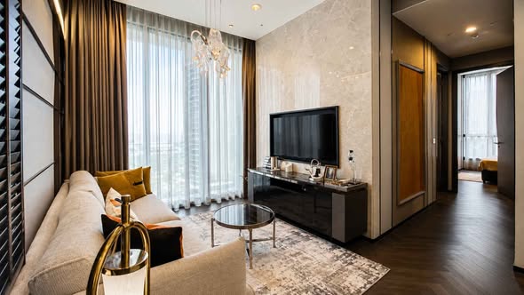 living room and bedroom of THE ESSE Sukhumvit 36