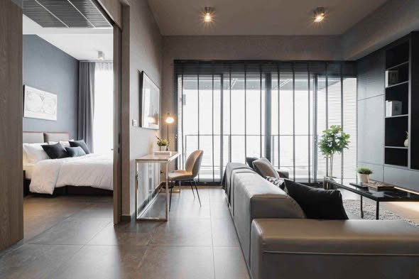 bedroom and living room and room interior of The Lofts Asoke