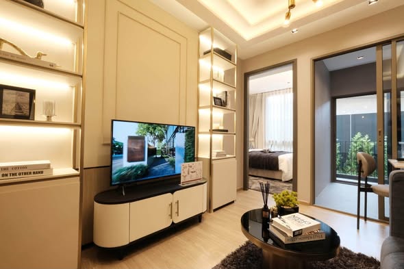 living room and bedroom of The Moment Ratchada 19