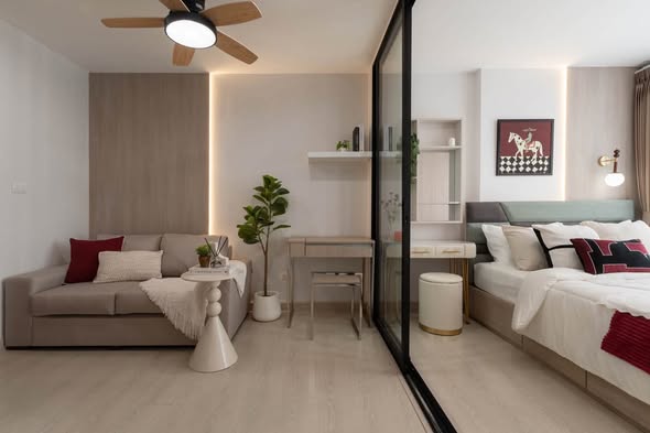 living room and bedroom of The Niche Mono Sukhumvit 50