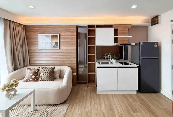 living room and bedroom of The Trust Condo Ngamwongwan