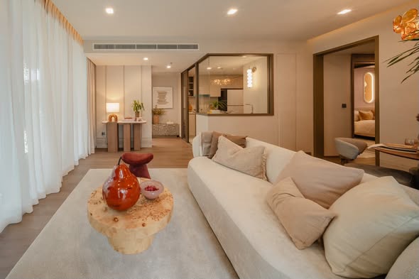 living room and bathroom of WIDEN by Sansiri