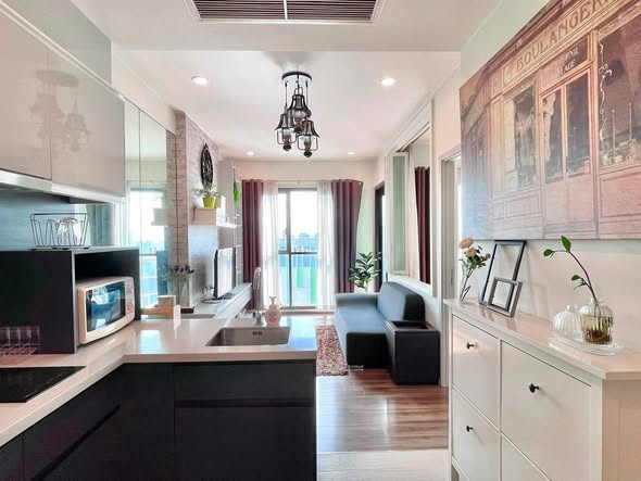 living room and kitchen of WYNE by Sansiri