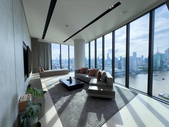 living room of Banyan Tree Residences Riverside Bangkok บันยัน ทรี เรสซิเดนซ์ ริเวอร์ไซด์ กรุงเทพ