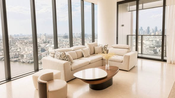 living room of Banyan Tree Residences Riverside Bangkok บันยัน ทรี เรสซิเดนซ์ ริเวอร์ไซด์ กรุงเทพ