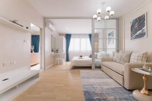 bedroom and living room of D condo ramindra