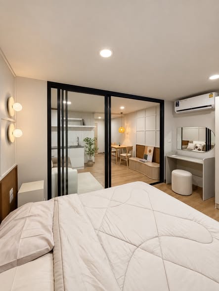 bedroom and room interior and bathroom of ซิตี้วิลล่า คอนโด D2