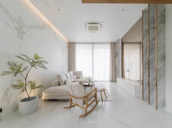 living room and bedroom of HAUS 924 – Design Holiday Home in Ekkamai, Bangkok
