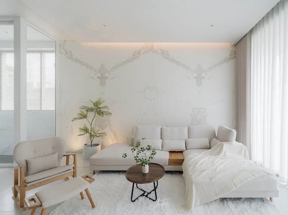 living room and bedroom of HAUS 924 – Design Holiday Home in Ekkamai, Bangkok