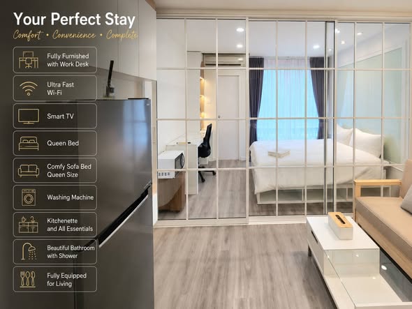 bedroom and room interior of i-House Laguna Garden RCA – Building A (Blue)