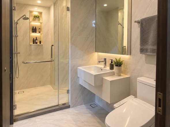 room interior and bathroom of Ideo Mobi Rang Nam