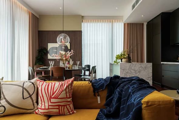 bedroom and living room of KHUN by YOO