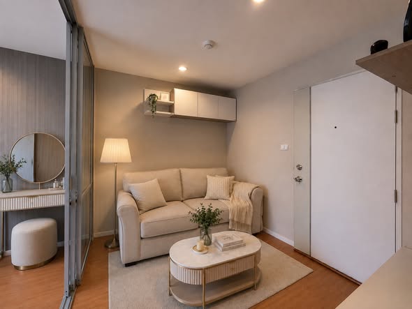 living room and bedroom of Lumpini Condo Town Ram Inthra-Lat Pla Khao 2