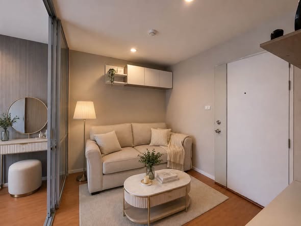living room and bedroom of Lumpini Condo Town Ram Inthra-Lat Pla Khao 2