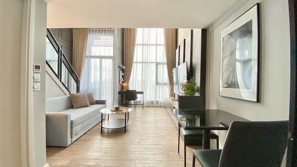 living room and room interior of Modiz Sukhumvit 50 โมดิซ สุขุมวิท 50