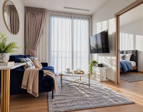 bedroom and living room of Oka Haus
