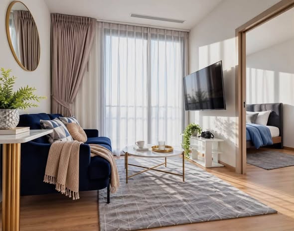 bedroom and living room of Oka Haus