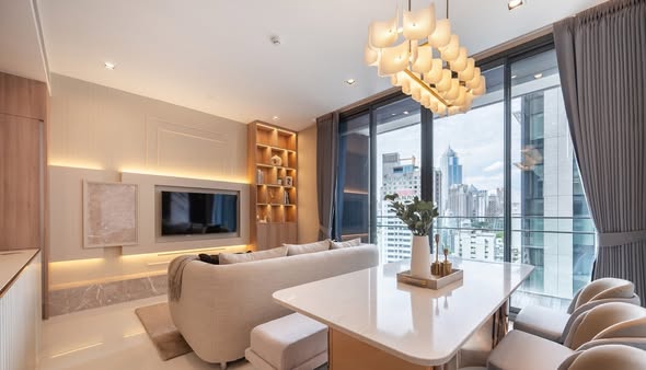 living room of Q1 Sukhumvit Condo by Q House