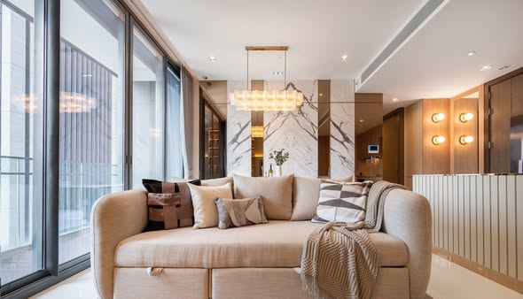 living room of Q1 Sukhumvit Condo by Q House